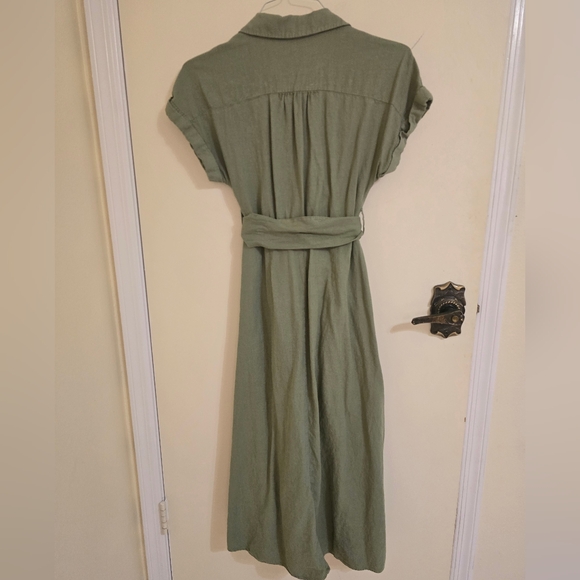 Zara Green Linen Blend Belted Midi Dress Size: XS - Picture 2 of 5